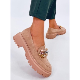 Mocasini cu platforma Dollin Khaki cu cristale bej 2