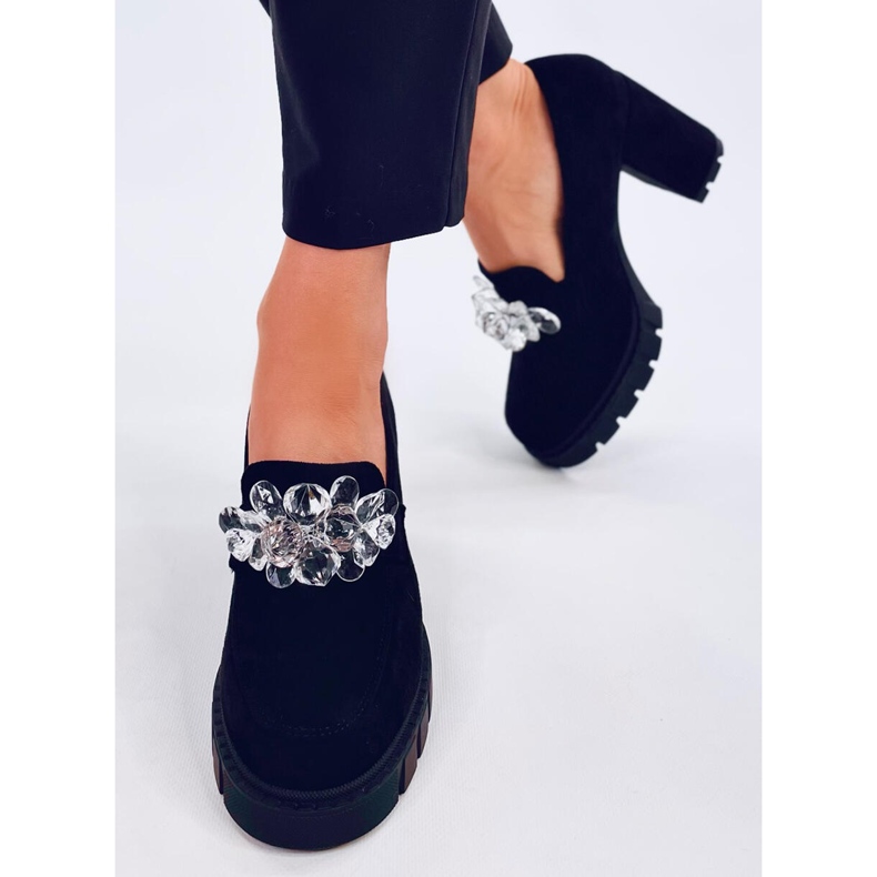 Mocasini Nadine Botine negre cu toc inalt negru 2