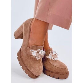 Mocasini Botine cu toc inalt Nadine Khaki bej 1