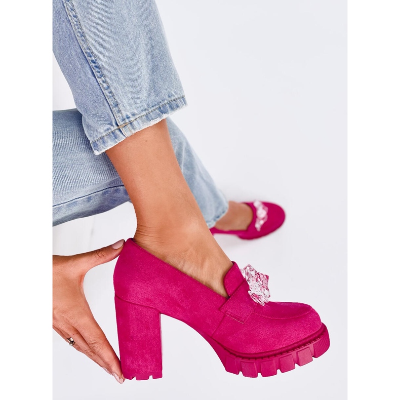 Mocasini Botine cu toc inalt Nadine Fuchsia roz 2