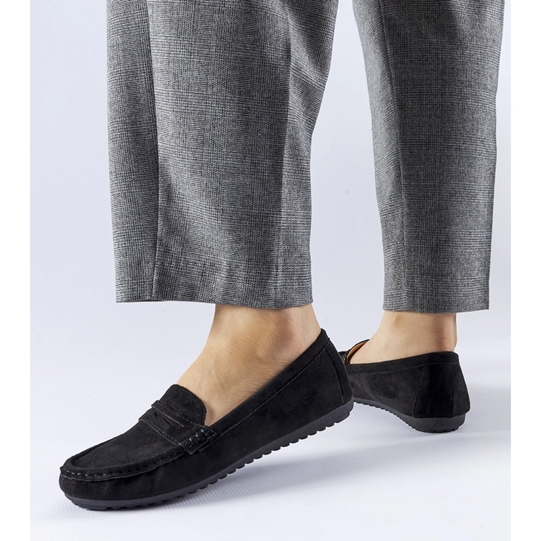 Mocasini negri din piele de căprioară ecologică Cellarengo negru 2