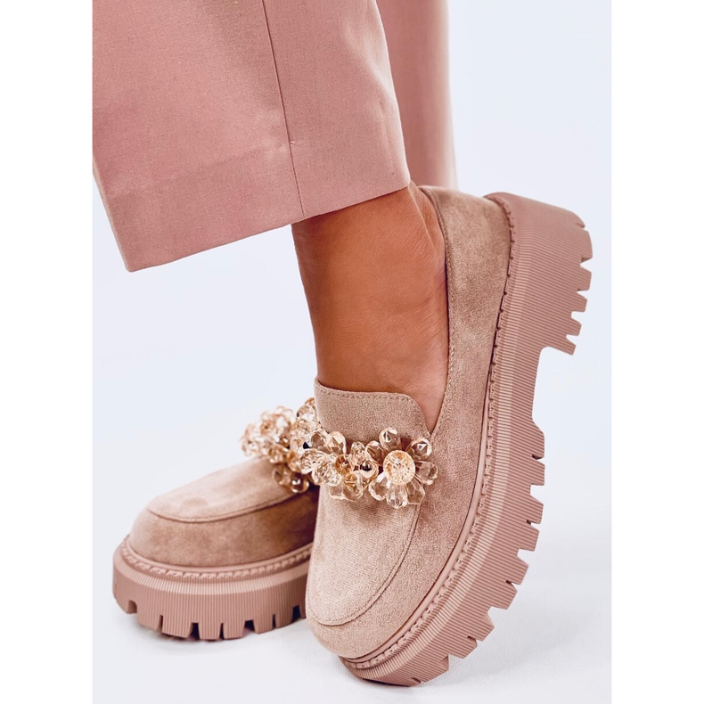 Mocasini Heidi Khaki cu cristale bej 2 Mocasini Heidi Khaki cu cristale bej 2