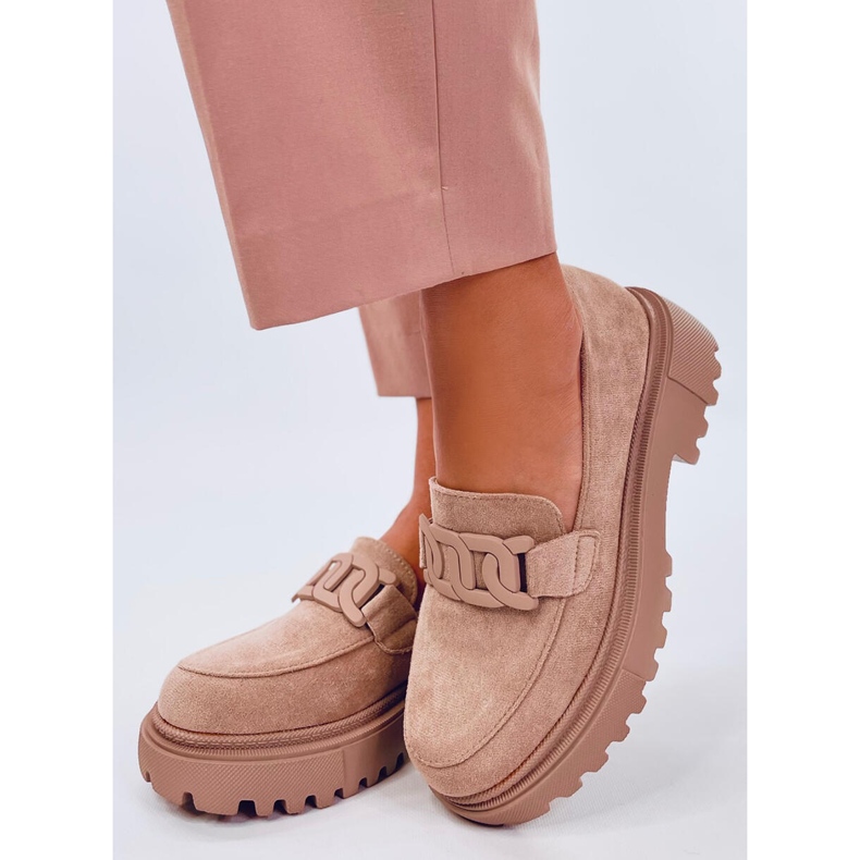 Mocasini cu platforma Leena Khaki cu catarama bej 2