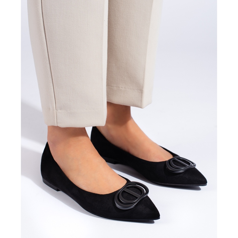 Seastar Balerini din piele intoarsa cu impodobire negru 1