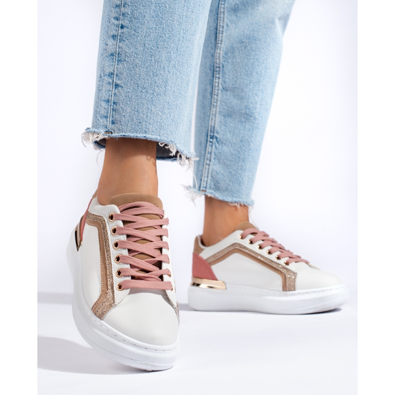 Tenisi albi Shelovet de dama cu sclipici bej 1