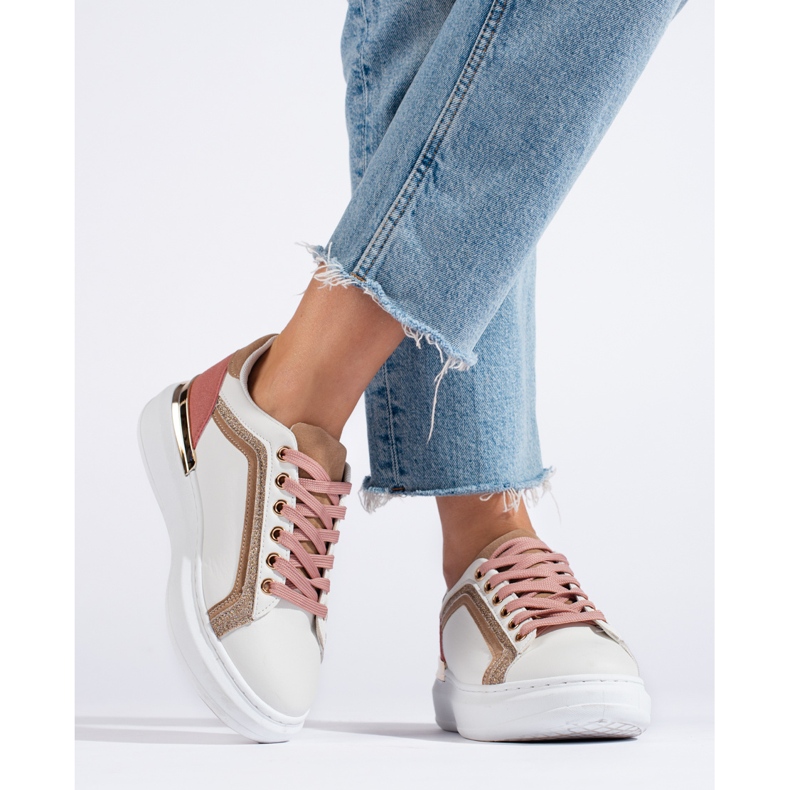 Tenisi albi Shelovet de dama cu sclipici bej 2