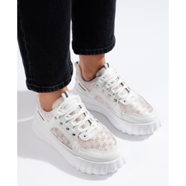 Pantofi sport de dama albi cu talpa groasa 1