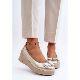 Lewski Shoes Balerini din piele pe platformă cu decor, Golden Lewski 3384 de aur 2