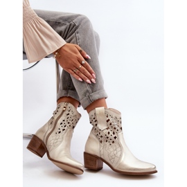 Zazoo 3394 Cizme ajurate pentru damă cu toc înalt, aurii de aur 1