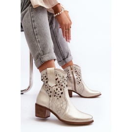 Zazoo 3394 Cizme ajurate pentru damă cu toc înalt, aurii de aur 2