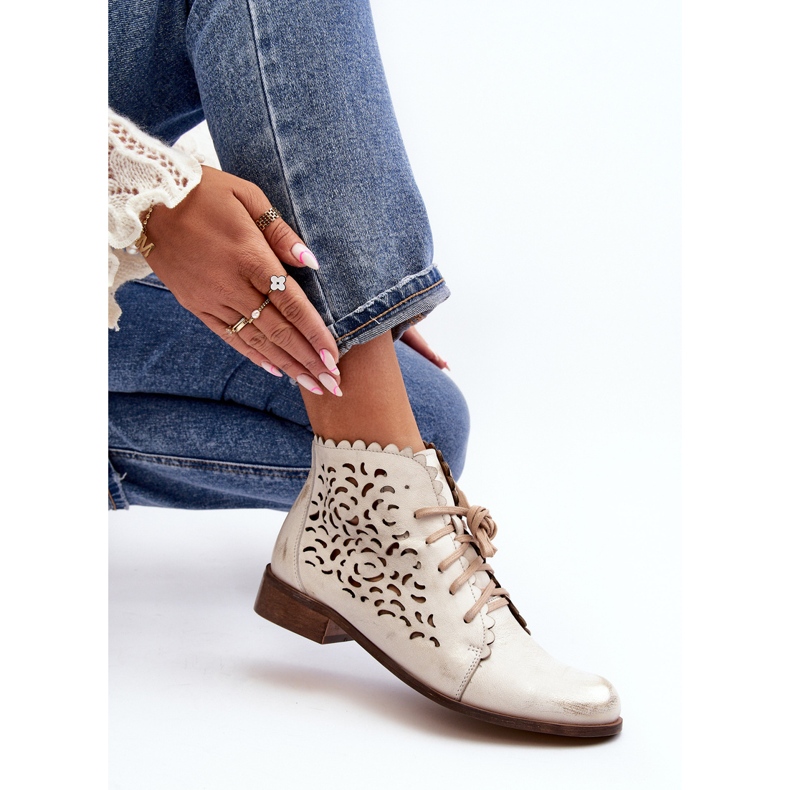 Botine ajurate pentru femei Zazoo 2871, aurii, periate de aur 1