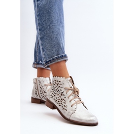 Botine cu șireturi ajurate Zazoo 2871, argintii 8