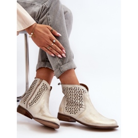 Botine ajurate din piele Zazoo 2791, aurii alb 1
