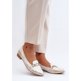 Balerini din piele Zazoo 2885 cu decor auriu și alb de aur 2