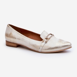 Balerini din piele Zazoo 2885 cu decor auriu și alb de aur 1