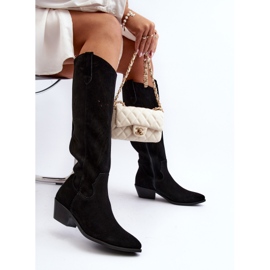 Cizme ajurate Zazoo 2909 din piele intoarsa, cu toc mic, negru 1 Cizme ajurate Zazoo 2909 din piele intoarsa, cu toc mic, negru 1