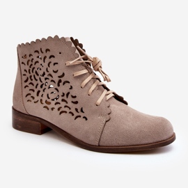 Botine cu șireturi ajurate pentru femei Zazoo 2871, bej 3
