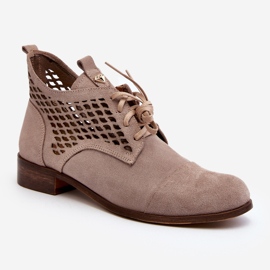 Ghete de damă Zazoo 2878 Low Ajurate, piele intoarsa, bej 1