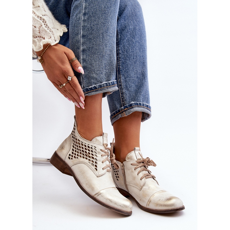 Botine de damă Zazoo 2878 din piele ajurata, argintii 2