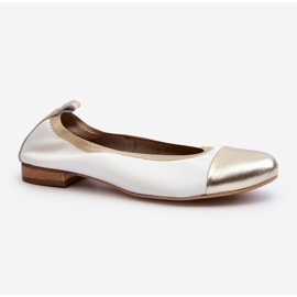 Balerini din piele Zazoo 2890 alb și auriu 2