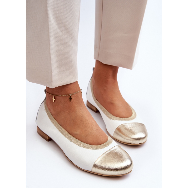 Balerini din piele Zazoo 2890 alb și auriu 1