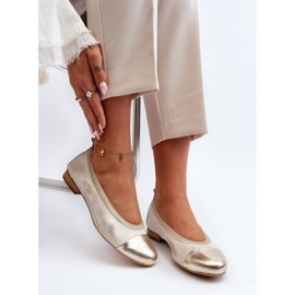 Balerini din piele Zazoo 2890 Rubber Gold de aur 2