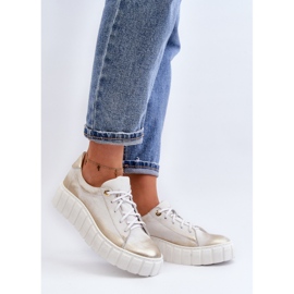 Zazoo 2919 Pantofi de damă din piele cu talpă groasă, aurii de aur 2