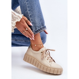 Zazoo 2919 Pantofi de damă din piele cu talpă groasă, bej 1