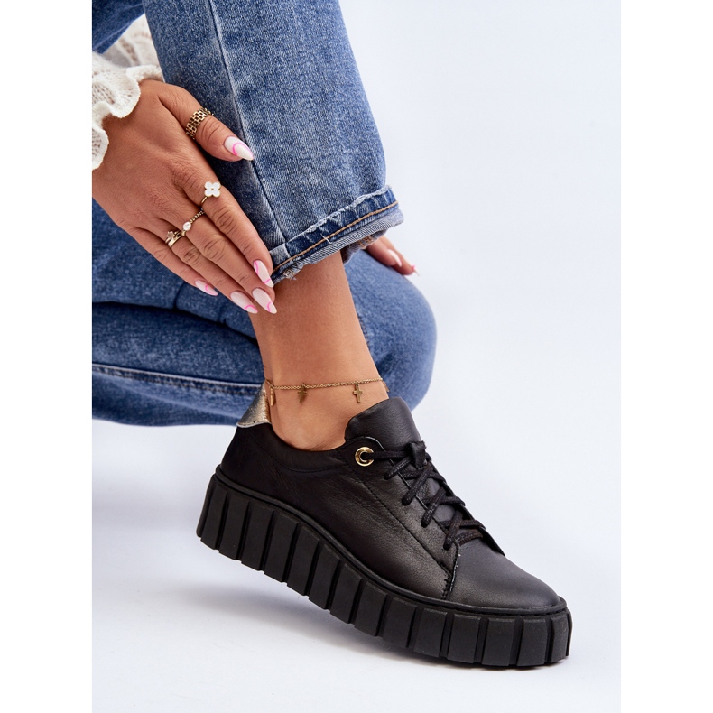 Zazoo 2919 Pantofi de damă din piele cu talpă groasă, negru 1