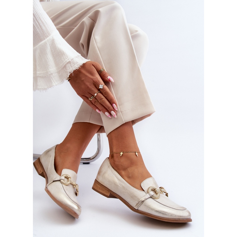 Zazoo 2880 Mocasini din piele de dama cu decor auriu de aur 1