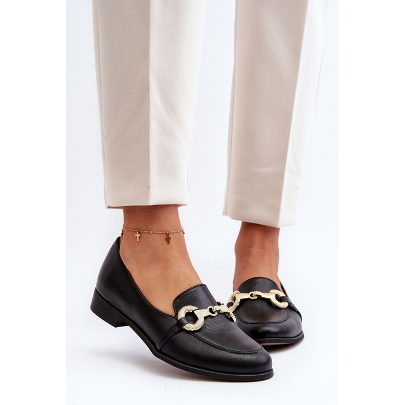 Zazoo 2880 Mocasini din piele de dama cu decoratiuni, negru 1