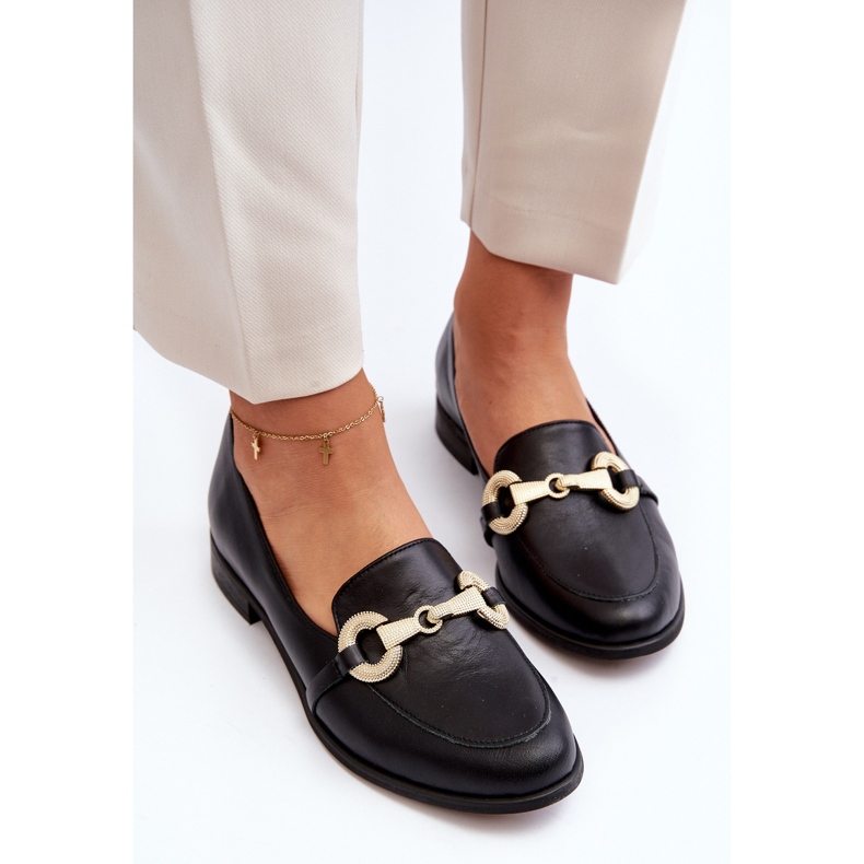 Zazoo 2880 Mocasini din piele de dama cu decoratiuni, negru 2