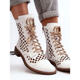 Botine din piele ajurata Zazoo 2695, albe 1