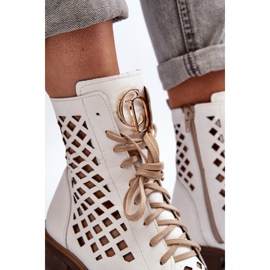 Botine din piele ajurata Zazoo 2695, albe 2