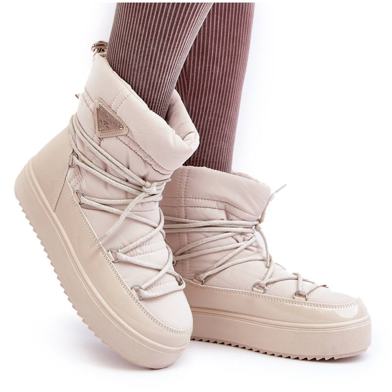 Seastar Cizme De Zapada De Dama Cu Sireturi, Platforma, Bej 6