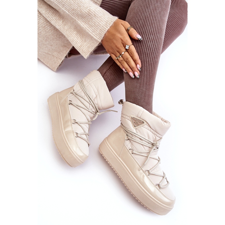 Seastar Cizme De Zapada De Dama Cu Sireturi, Platforma, Bej 3