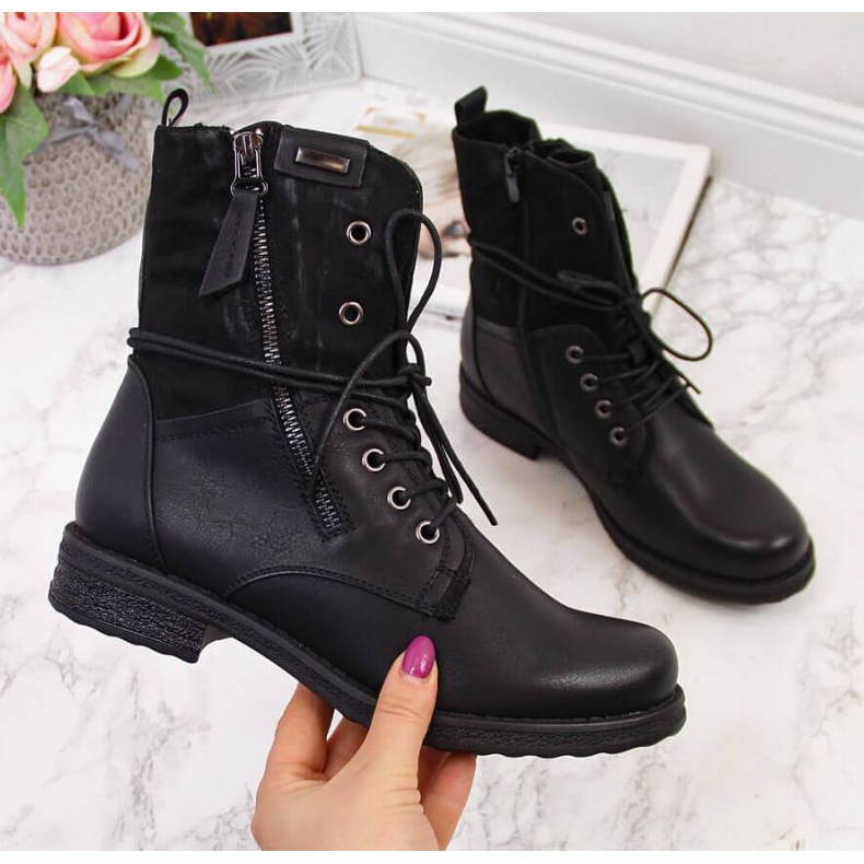 Geantă cu șireturi și fermoar Jezzi W JEZ254A, neagră negru 1