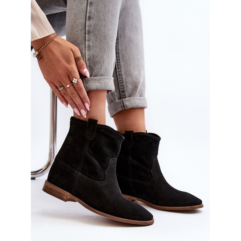 Botine pentru femei din piele intoarsa Zazoo 2326, negre negru 1