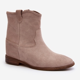 Botine pentru femei din piele intoarsa Zazoo 2326, bej 2