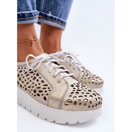 Pantofi din piele pentru femei Zazoo 2821, auriu ajurat de aur 1