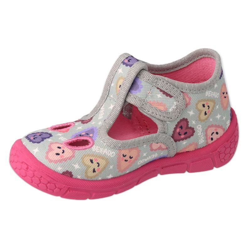 Papuci copii Befado cu velcro 630P007, gri si roz 1 Papuci copii Befado cu velcro 630P007, gri si roz 1