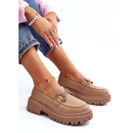 Mocasini De Dama Cu Decorat, Bej Inchis Gargi 1