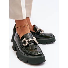 Mocasini Dama Piele Lacuita Cu Decorat, Verde Inchis Arsaba 1 Mocasini Dama Piele Lacuita Cu Decorat, Verde Inchis Arsaba 1