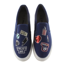 Pantofi slip-on cu broderie NB102P Albastru Inchis albastru marin 2