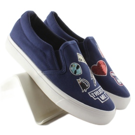 Pantofi slip-on cu broderie NB102P Albastru Inchis albastru marin 4