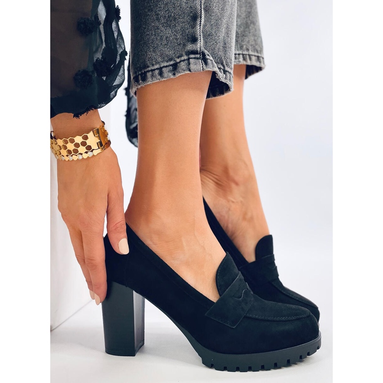 Mocasini Vannia Black cu toc inalt negru 1