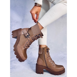 Cizme cu toc inalt cu siret Brooks Khaki maro 2