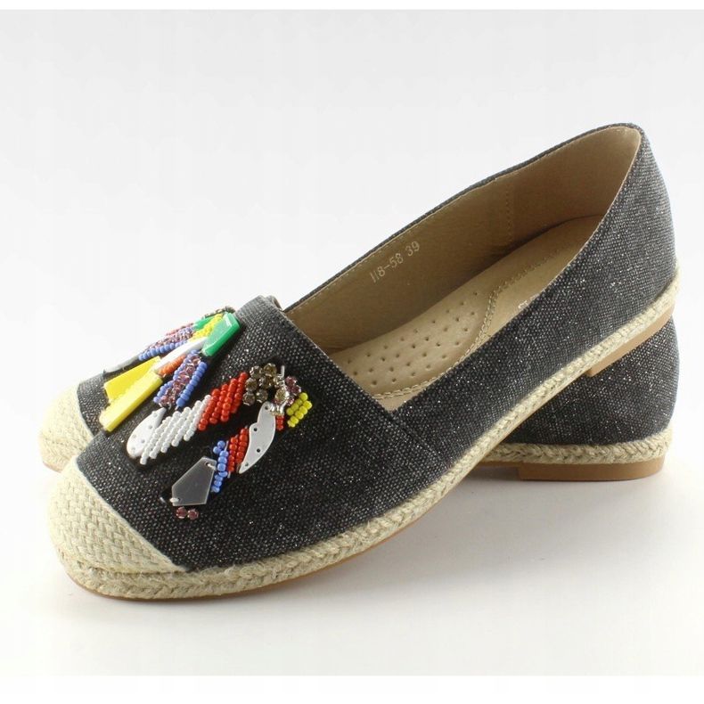 Espadrile cu margele negre colorate H8-58 negru 1