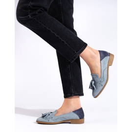 Mocasini din piele intoarsa gri ajurata de la Daszyński 2 Mocasini din piele intoarsa gri ajurata de la Daszyński 2