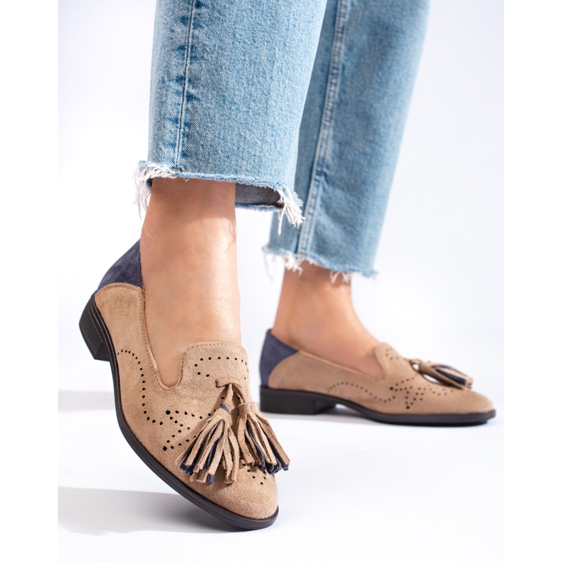 Mocasini de piele intoarsa bej ajurata de la Daszyński 1